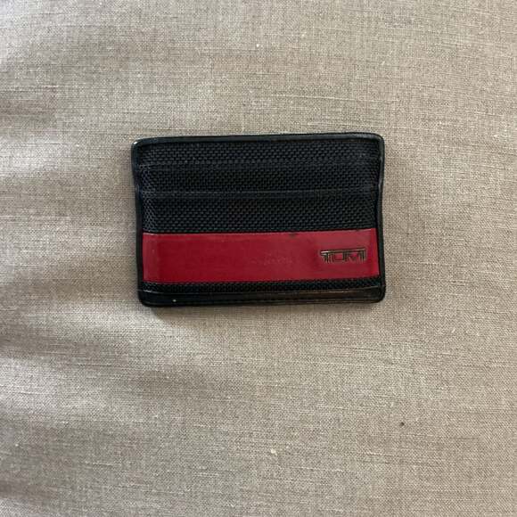 Tumi Men's Ballistic Nylon Slim Card Case Wallet - Black & Red
